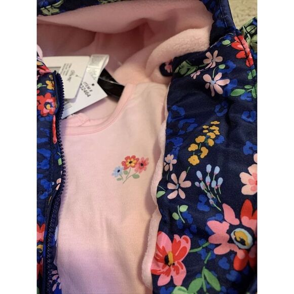 Girls Toddler Puffer Jacket 3-piece Set Pants Floral Hooded NWT Little Me - Picture 10 of 12